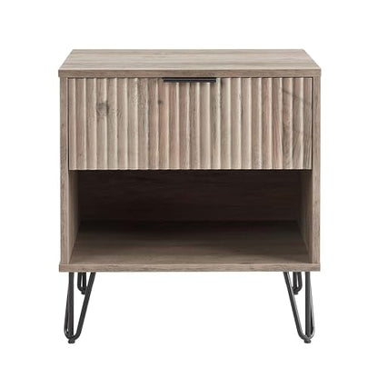 JOSHEN Sturdy Metal Legs Nightstand, Bedside Stand with Textured Drawer, Accent Table for Bedroom for Indoor use, Grey - color: Grey