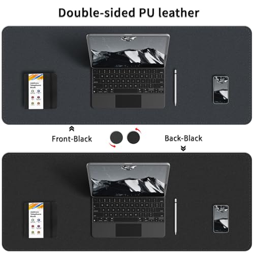 Bleswin Multifunctional Large Desk Mat, Double Sided Computer Desk pad, Extended Mouse Mat, Office Desk Protector with Waterproof PU Leather, 35.4''×16.9'', Office Home Writing Pad (Black+Black) - color: Black, size: 35.4'' × 16.9''