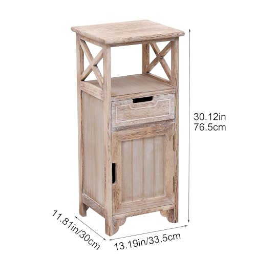 Fully Assembled 30in Height Nightstand, Pre- Assembled Bathroom Floor Cabinet with Shelf and Storage Drawer, Tall End Table No Assembly Chest for Living Room Bedroom-Distressed White - color: Distressed White
