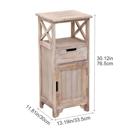 Fully Assembled 30in Height Nightstand, Pre- Assembled Bathroom Floor Cabinet with Shelf and Storage Drawer, Tall End Table No Assembly Chest for Living Room Bedroom-Distressed White - color: Distressed White