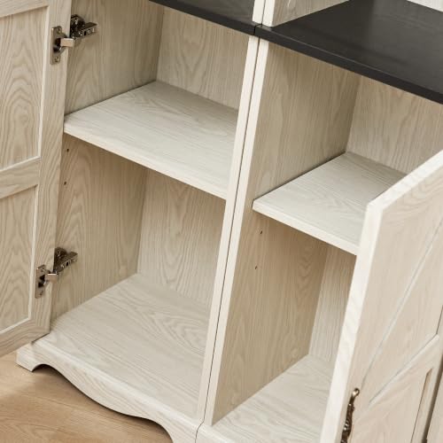 Farmhouse Tall Storage Cabinet with Adjustable Shelves, 3D Wood Grain Finish MDF Bookcase, Open Display Cubbies & Closed Barn Door Storage, Freely Combinable Bookshelf for Bedroom Living Room Office
