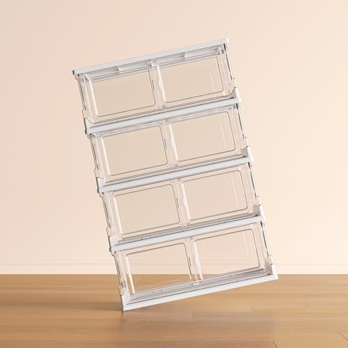 Thicken & Sturdy Clear Shoe Storage Organizer with Magnetic Door,Stackable Plastic Shoe Box，for Closet, Shoe Storage Box Containers,Easy Assembly，Set of 3