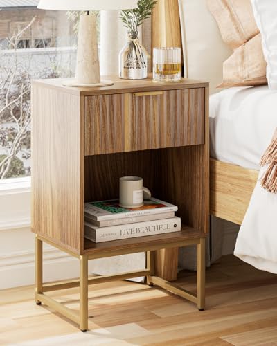 Masupu Fluted Nightstand,Modern Night Stand Wood Bedside Table with Storage Drawer Side End Table for Bedroom,Office,Walnut Brown - color: Walnut Brown