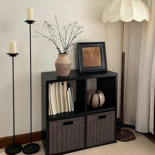 IRONMIX Metal 4 Cube Storage Organizer with 2 Storage Basket, Short Black Bookshelf with Storage, Horizontal Bookshelf, 2 Tier Open Bookcase Cube Shelf for Home Office Library (Black, 700 with Basket) - color: Black, size: 700-4 Cube with Basket