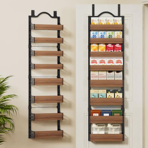 8-Tier Pantry Door Organizer, Over the Door Pantry Organizer with Wooden Adjustable Baskets, 2 IN 1 Spice Rack Wall Mount or Door Organizer, Door Spice Rack（12.4"W x 5.5"D x 66.1"H,1 Pack, Black) - color: Black-Brown, size: 8-Tier(12.4"W x 5.5"D x 66.1"H)