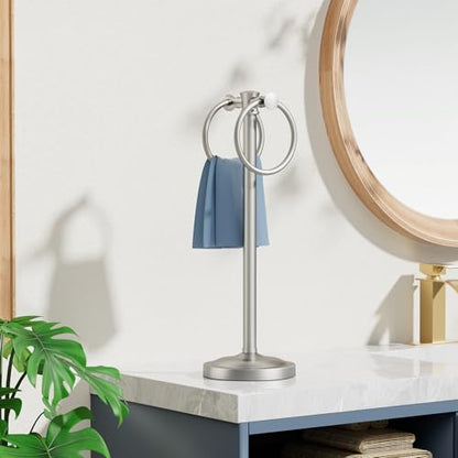 Hoimpro 17" Brushed Nickel Standing Towel Rack Bracket, Double Towel Ring Hand Towel Free Stand Holder Bathroom Hardware Accessories Set, Towel Bar for Bathroom Vanities and Kitchen Countertops - color: Brushed Nickel