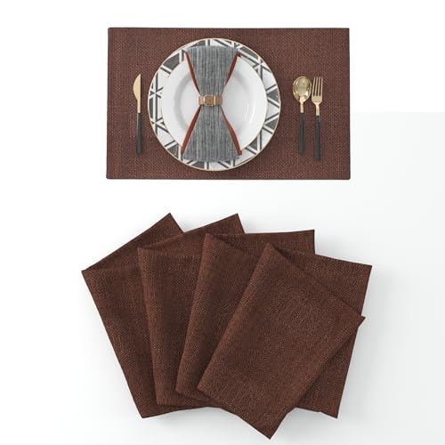 4 Piece Soft Handmade Faux Linen Place Mats Heat Resistant Dining Table Place Mats Kitchen Table Mats 12 x 18 Coffee Brown - color: Coffee Brown, size: Rectangular Placemats 12" x 18"