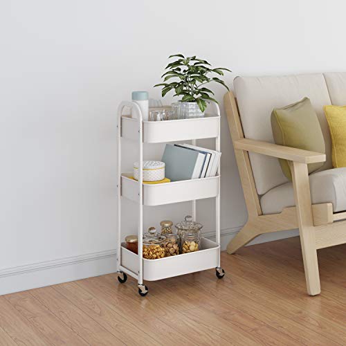 MAX Houser 3-Tier Rolling Utility Cart with Caster Wheels,Easy Assembly, for Kitchen, Bathroom (White) - color: White, size: 3-Tier Standard Cart