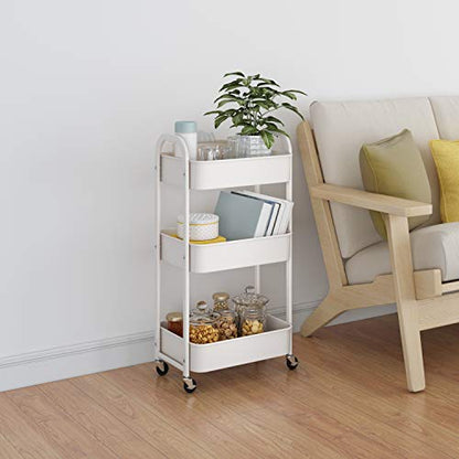 MAX Houser 3-Tier Rolling Utility Cart with Caster Wheels,Easy Assembly, for Kitchen, Bathroom (White) - color: White, size: 3-Tier Standard Cart