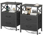 Huuger Nightstands Set of 2, Night Stand with Charger Station, 2 Drawer Side Table with Open Shelf, USB-C Port, End Table for Small Spaces, X Shaped Side Rail, Black - color: Black