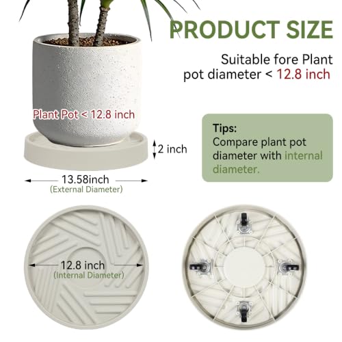 1 Pcs Plant Caddy with Wheels 13.5 Inch Hidden Wheels Heavy Duty Rolling Plant Stand, Indoor Outdoor Plant Saucer Tray with $9.9 Garden Tools (Beige) - size: 13.5 Inches (Beige)