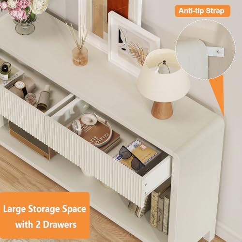 FATORRI Entryway Console Table with 2 Drawers, 47.2 inch Modern Sofa Table for Living Room, Couch Tables Behind Sofa and Hallway Tables with Storage, Antique White - color: Antique White