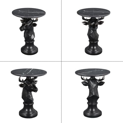 Modern Deer Head Sculpture Side Table, Round Metal End Table with Geometric Animal Base, Industrial Accent Table for Living Room, Bedroom, Office, Dark Bronze Finish - color: Deer - Black Geometric