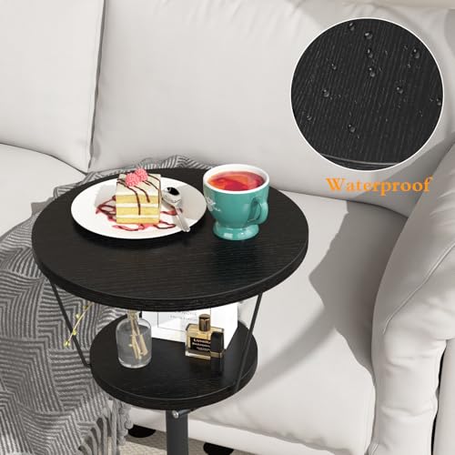 Small Side Table, 2 Tier Drink Table, Height Adjustable Round End Table, Pedestal Side Table for Small Spaces in Living Room, Bedroom, Black - color: Black-2 Tier
