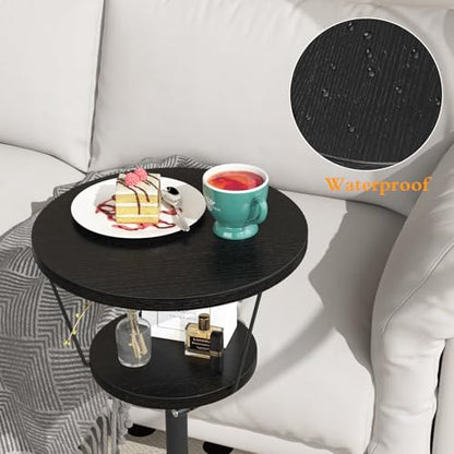 Small Side Table, 2 Tier Drink Table, Height Adjustable Round End Table, Pedestal Side Table for Small Spaces in Living Room, Bedroom, Black - color: Black-2 Tier