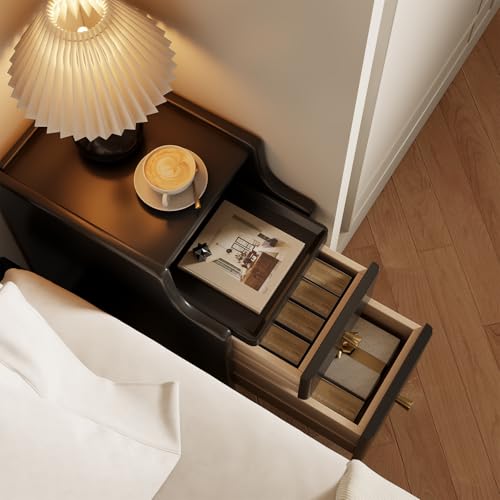 AQIMUELE Small Nightstand with Drawers, Solid Wood Bedside Table, Narrow Walnut Nightstand for Bedroom - color: 1 Pc(black), size: 15.74''D*11.81''W*19.68''H