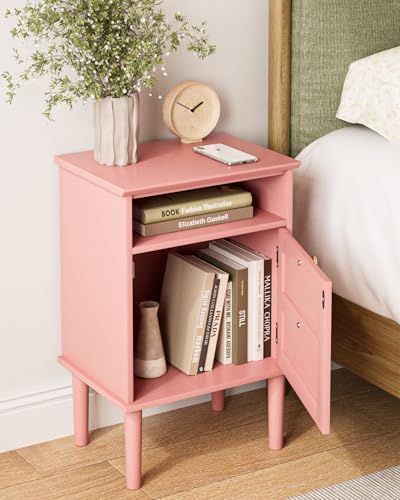 Nightstand, Boho Night Stand with 1 Drawers, Modern Side Accent Table with Open Shelf, Wooden Top Bedside End Table for Bedroom, Living Room, Pink - color: Pink
