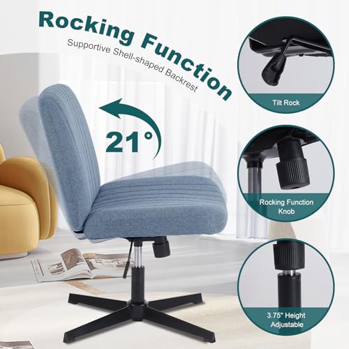 OLIXIS Criss Cross Chair, Vanity Chair, Home Office Desk | Height Adjustable, Comfy Fabric, Armless Wide Seating for Bedroom Student Study Room, Blue No Wheel - color: Blue No Wheel