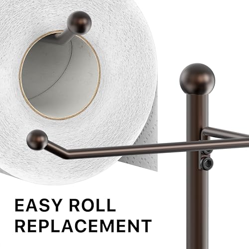 Simple Houseware English Style Toilet Paper Stand Holder w/Woodtop, Bronze | 4 Paper Rolls, 8.5" x 8.75" x 29.2" - color: Bronze, size: Wood Shelf - 29.2''H