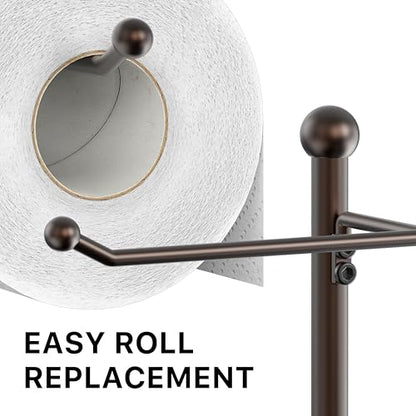 Simple Houseware English Style Toilet Paper Stand Holder w/Woodtop, Bronze | 4 Paper Rolls, 8.5" x 8.75" x 29.2" - color: Bronze, size: Wood Shelf - 29.2''H