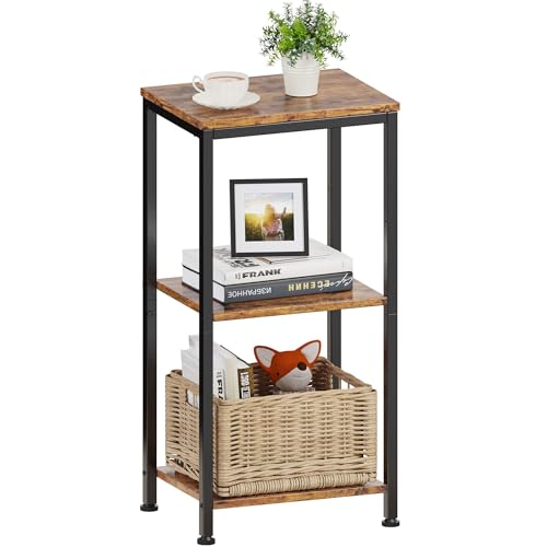 3 Tier End Table, Tall Nightstand for Small Spaces, Tall Side Table with Storage Shelves, Telephone Table, Small Entry Table for Living Room, Bedroom, Sofa Couch, Hallway, Office, Rustic Brown - color: Rustic Brown, style: Ordinary