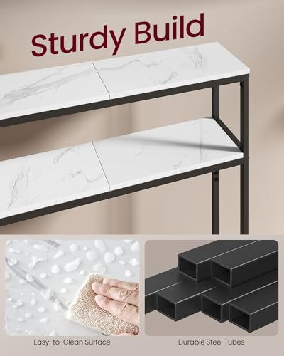 VASAGLE Console Table, 2-Tier Narrow Sofa Table with 2 Shelves, 7.9 x 39.4 x 31.5 Inches, for Living Room, Hallway, Entryway, Marble White and Ink Black ULNT131W59V1 - color: Marble White + Ink Black, size: 39.4"W - Without Power Outlet
