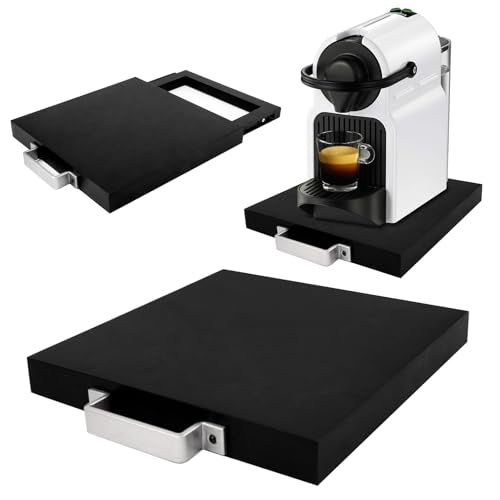 Wood Appliance Slider with Rolling Wheels - Coffee Maker Stand for Kitchen Counter Organization - Fits Air Fryer, Mixer, Toaster - Smooth Glide Tray - color: Black