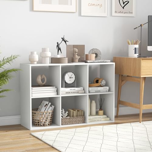 6 Cube Storage Organizer, Small Bookshelf for Small Space, 2-Tier Bookcase with Open Back, Wooden Display Shelf for Bedroom, Living Room - color: White, size: 6-Cube