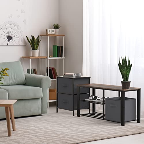 Simple Houseware 2 Tier Shoes Bench with Wood Top and Storage Bins, Rustic Brown - color: Rustic Brown, size: 35"