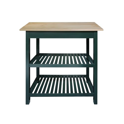 Kitchen Island with Solid Wood Top, Natural/Hunter Green - color: Hunter Green