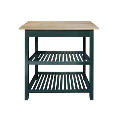 Kitchen Island with Solid Wood Top, Natural/Hunter Green - color: Hunter Green