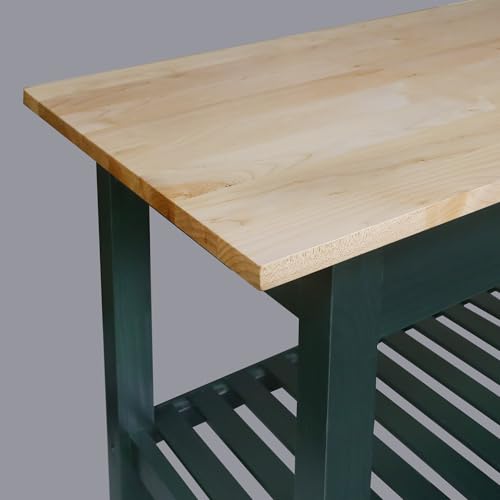 Kitchen Island with Solid Wood Top, Natural/Hunter Green - color: Hunter Green