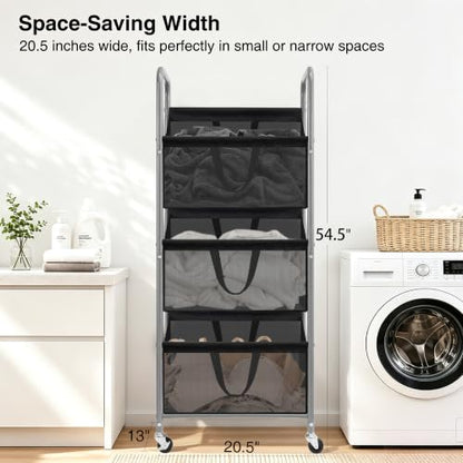 STO STO 3-Tier Vertical Rolling Laundry Hamper, Removable Bags, Black Mesh | 120L Capacity, Space-Saving Vertical Design, Rust-Resistant Steel Frame, Lockable Wheels, Ideal for Apartments & Small Spaces - color: Black Mesh, size: 3-Tier