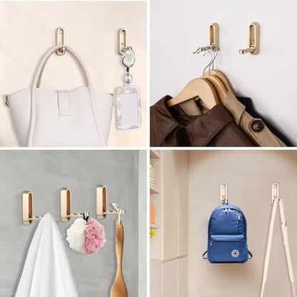 Folding Coat Hooks, 2 Pcs Foldable Gold Wall Hooks Heavy Duty Foldable Hook Bathroom Towel Hooks Robe Hooks Wall Mounted for Hanging Coat Towels Clothes Hat Bags Keys - color: Gold, size: 2 Pcs