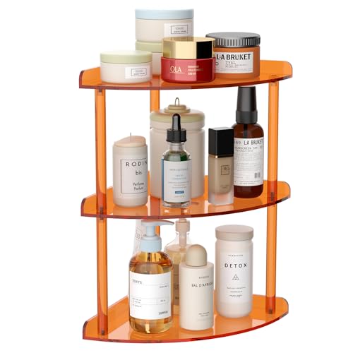 Sezanrpt 3 Tier Acrylic Corner Shelf Organizer Storage 9.5x9.5x15.7 Inch, Orange Countertop Corner Shelf for Bathroom, Kitchen, Bedroom, Office, Study Room - color: Orange, size: 9.4x9.4x15.7 Inch