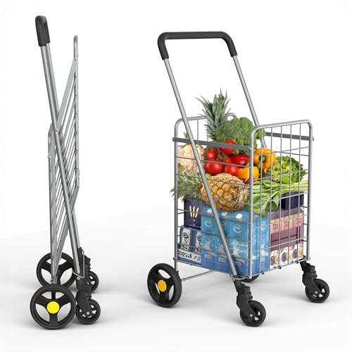 Our Modern Space Shopping Cart & 360° Swivel Wheels | Foldable Collapsible & Lightweight | Perfect for Groceries Laundry Utility Cart - Silver - color: Silver, size: Standard Wheels
