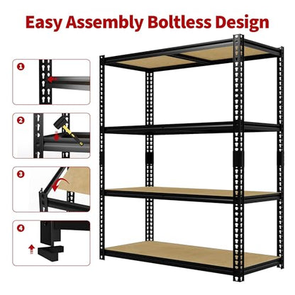 Garvee 48" W Heavy Duty Garage Storage Shelves, 4 Tier Adjustable Metal Shelving Units, 2560 LBS Capacity, 48" W x 24" D x 60" H Utility Rack Shelf for Warehouse Basement Pantry Kitchen