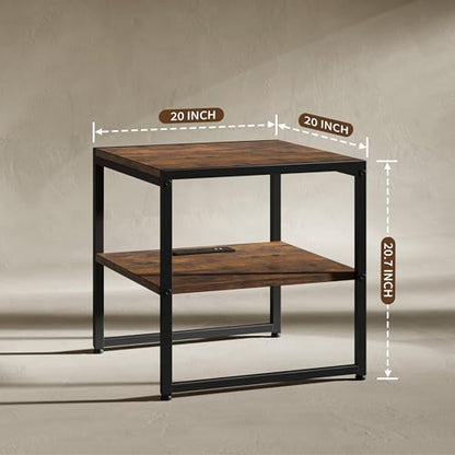 Tatub 20IN Rustic Brown End Table with Charging Station & USB Ports Outlets | Versatile Mini Fridge Table Printer Stand Nightstand for Bedroom Living Room - color: Rustic Brown
