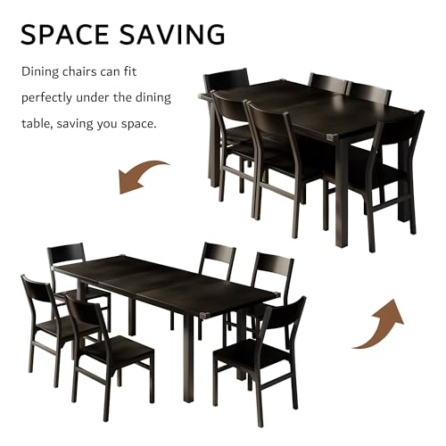 iPormis 7-Piece Dining Table & Chairs Set for 4-6, 63" Extendable Kitchen Table with 6 Chairs, Dining Room Table with Metal Frame & MDF Board, Perfect for Small Space, Easy Assembly, Black - color: Black