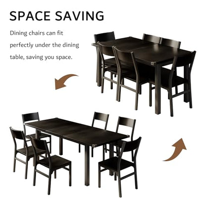 iPormis 7-Piece Dining Table & Chairs Set for 4-6, 63" Extendable Kitchen Table with 6 Chairs, Dining Room Table with Metal Frame & MDF Board, Perfect for Small Space, Easy Assembly, Black - color: Black