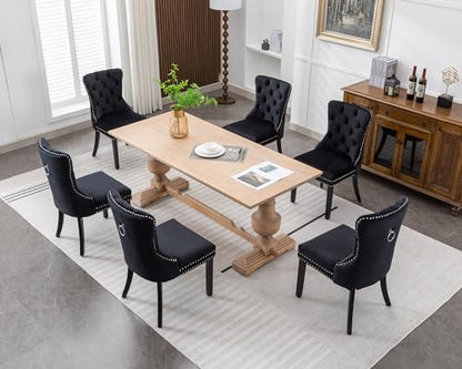 KCC Velvet Dining Chairs Set of 4, Upholstered High-end Tufted Dining Room Chair with Nailhead Back Ring Pull Trim Solid Wood Legs, Nikki Collection Modern Style for Kitchen, Black - color: Black, size: Set of 4