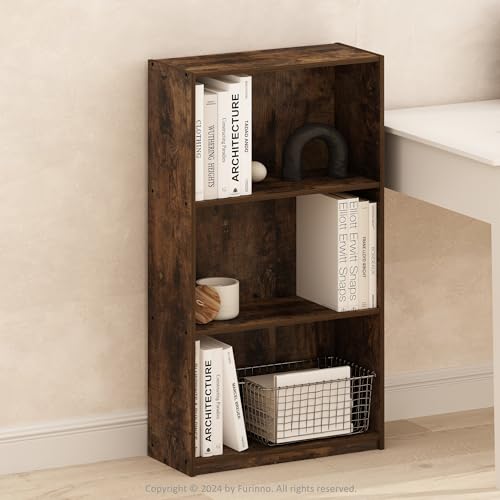 Furinno Basic Book Shelf, 3-Tier Modern Bookshelf, Bookcase with Open Shelves, 9.3 x 21.8 x 39.5, for Living Room, Bedroom, Home Office, Amber Pine - color: Amber Pine, size: 3-Tier