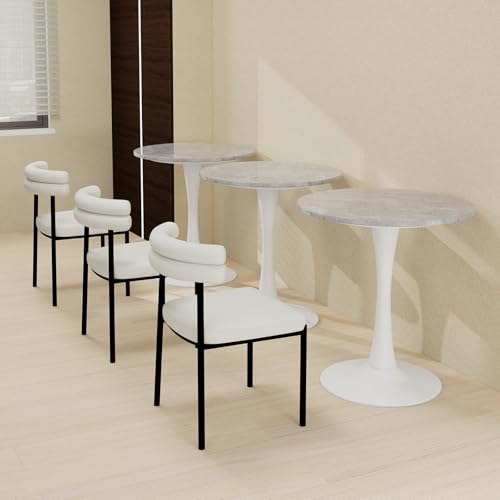 27.6" Marble Round Tulip Table, Mid-Century Modern Style Dining Table with White Pedestal Base for 2-4 People, Featuring A Marble Tabletop for Kitchen, Dining Room, Cafe (Light Grey) - color: Light Grey#white