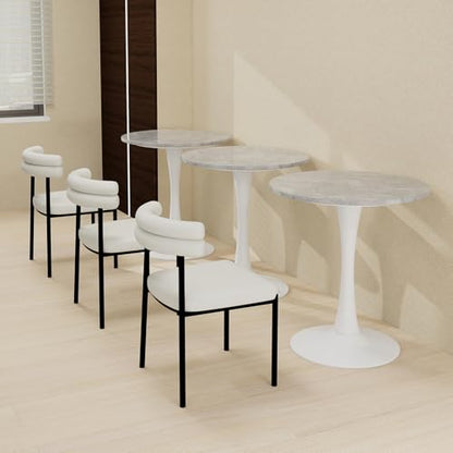 27.6" Marble Round Tulip Table, Mid-Century Modern Style Dining Table with White Pedestal Base for 2-4 People, Featuring A Marble Tabletop for Kitchen, Dining Room, Cafe (Light Grey) - color: Light Grey#white
