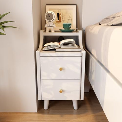 Narrow Nightstand with 2 Drawers,White Nightstand,Bedside Table,Solid Wood Modern Bedside Table for Bedroom,Study,Toilet - color: White, size: 15.75"D x 11.81"W x 22.32"H(2 Drawers)