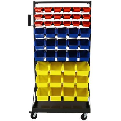 9-Tier Double-Sided Rolling Bin Rack with 90 Parts, Heavy Duty Steel Frame with Locking Wheels, 450 lbs Capacity for Garage, Shop, Home, and Workshop Organization - size: 9-Tiers