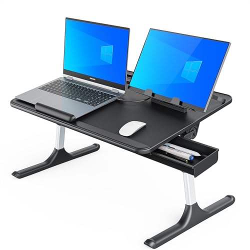 SAIJI Lap Desk for Bed, X-Large Foldable Laptop Table with Book Stand, Wrist Rest, Extra Leg Room for Sofa Couch Floor (Black) - color: Bed Desk