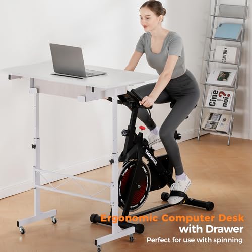 COMHOMA Small Standing Desk Adjustable Height Small Computer Desk Mobile Portable Rolling Laptop Table with Wheels 32" Computer Workstation Sit Stand Desks Portable Standing Table Treadmill desks - color: White