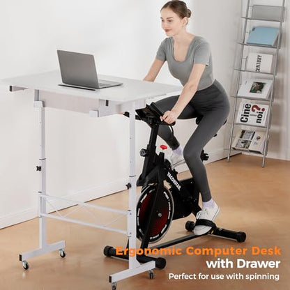 COMHOMA Small Standing Desk Adjustable Height Small Computer Desk Mobile Portable Rolling Laptop Table with Wheels 32" Computer Workstation Sit Stand Desks Portable Standing Table Treadmill desks - color: White