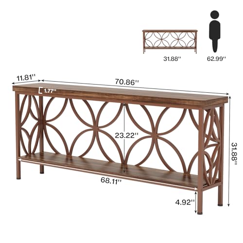 Tribesigns 70.9-Inch Narrow Sofa Table, Industrial Long Sofa Table Behind Couch, Entry Console Table with Storage for Entryway, Living Room, Foyer, Unique Design, Brown Glossy - color: Brown Glossy